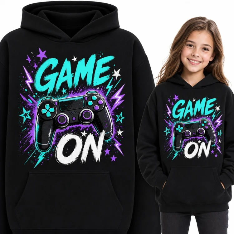 Bluza dziewczęca z kapturem „Game on” - neonowy pad do gier