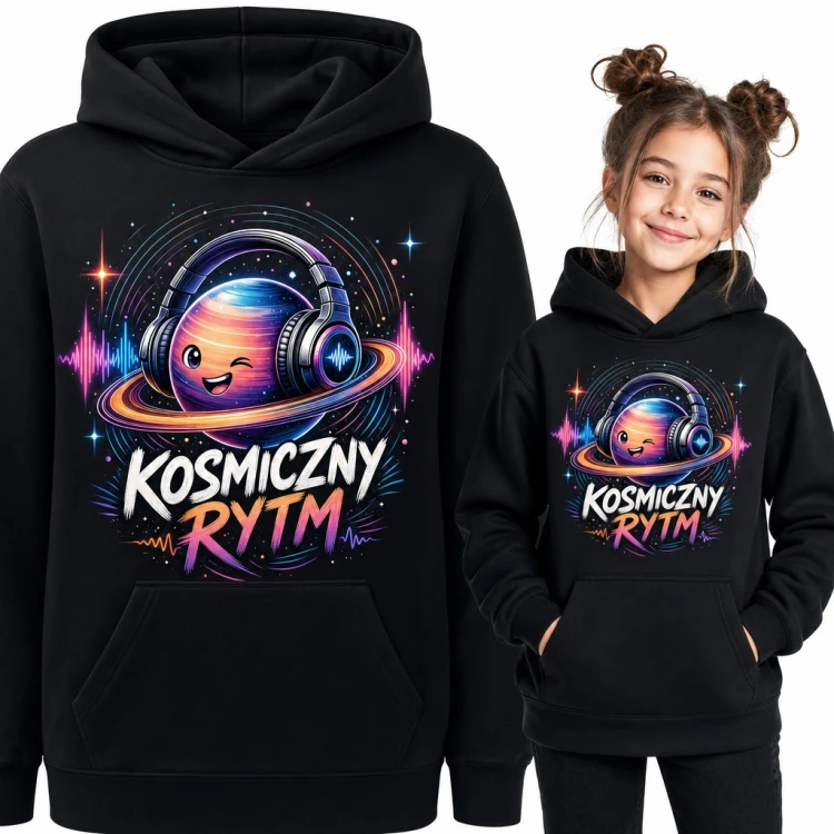 Bluza dziewczęca z kapturem „Kosmiczny rytm” - planeta w słuchawkach
