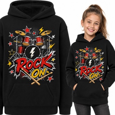 Bluza dziewczęca z kapturem - „Rock on” i perkusja z pałkami dla perkusistki