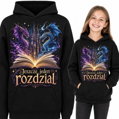 Bluza dziewczęca z kapturem - „Jeszcze jeden rozdział” ze smokami i zamkiem dla moli książkowych