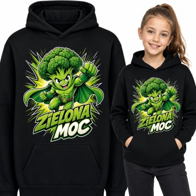 Bluza dziewczęca z kapturem - brokuł superbohater „Zielona moc”