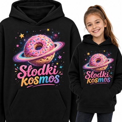 Bluza dziewczęca z kapturem - „Słodki kosmos” z pączkiem planetą