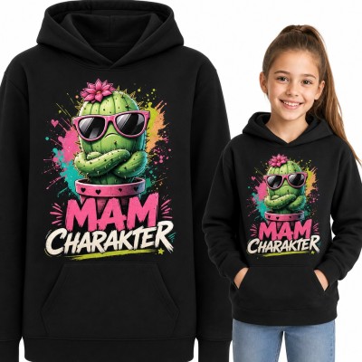 Bluza dziewczęca z kapturem - kaktus w okularach i napis „Mam charakter”