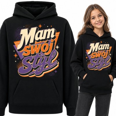 Bluza dziewczęca z kapturem - retro napis „Mam swój styl” z gwiazdkami