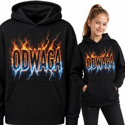 Bluza dziewczęca z kapturem - „Odwaga” w ogniu i błyskawicach