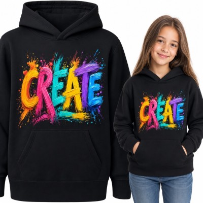 Bluza dziewczęca z kapturem „Create” - napis malowany kolorowymi farbami