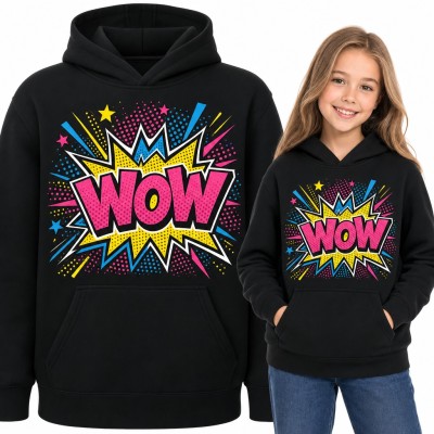 Bluza dziewczęca z kapturem - „Wow” w komiksowym stylu pop art