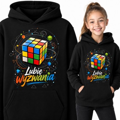 Bluza dziewczęca z kapturem - kostka Rubika „Lubię wyzwania”
