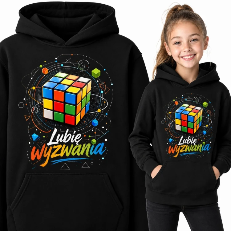 Bluza dziewczęca z kapturem - kostka Rubika „Lubię wyzwania”