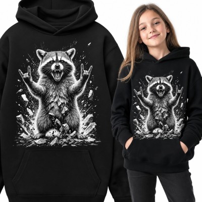 Bluza dziewczęca z kapturem - rockowy szop pracz z metalowymi rogami