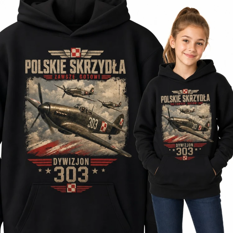 Bluza dziewczęca z kapturem - „Polskie skrzydła” Dywizjon 303 i myśliwce