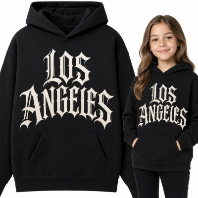 Bluza dziewczęca z kapturem - „Los Angeles” gotyckimi literami w stylu streetwear