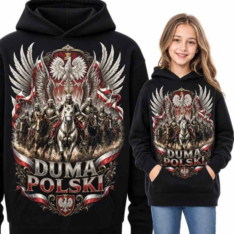 Bluza dziewczęca z kapturem - husaria i orzeł biały „Duma Polski”