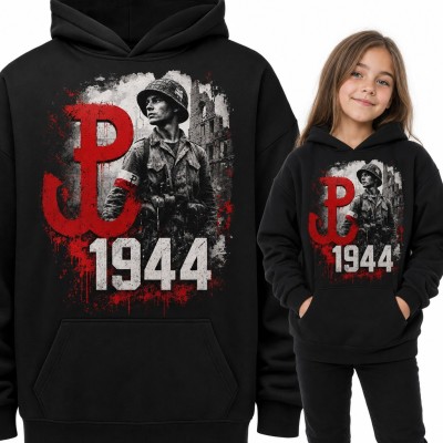 Bluza dziewczęca z kapturem - kotwica Polski Walczącej i powstaniec „1944”