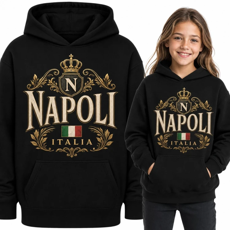 Bluza dziewczęca z kapturem „Napoli Italia” - herb z koroną i flagą Włoch