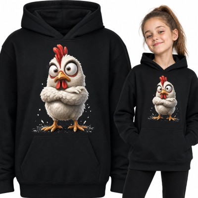 Bluza dziewczęca z kapturem - obrażona kura ze skrzyżowanymi skrzydłami