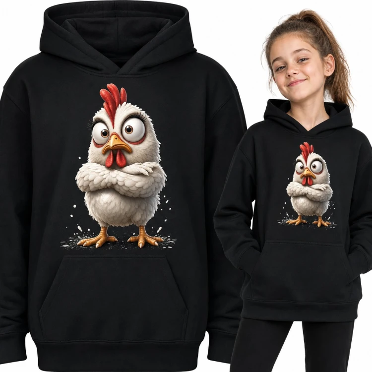 Bluza dziewczęca z kapturem - obrażona kura ze skrzyżowanymi skrzydłami