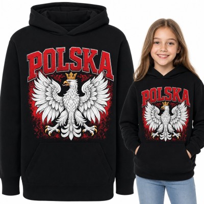Bluza dziewczęca z kapturem „Polska” - biały orzeł w koronie