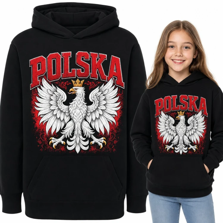Bluza dziewczęca z kapturem „Polska” - biały orzeł w koronie