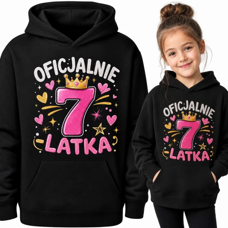 Bluza dziewczęca z kapturem „Oficjalnie 7 latka” - na 7 urodziny z koroną