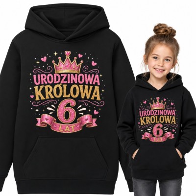 Bluza dziewczęca z kapturem „Urodzinowa królowa 6 lat” - korona na 6 urodziny