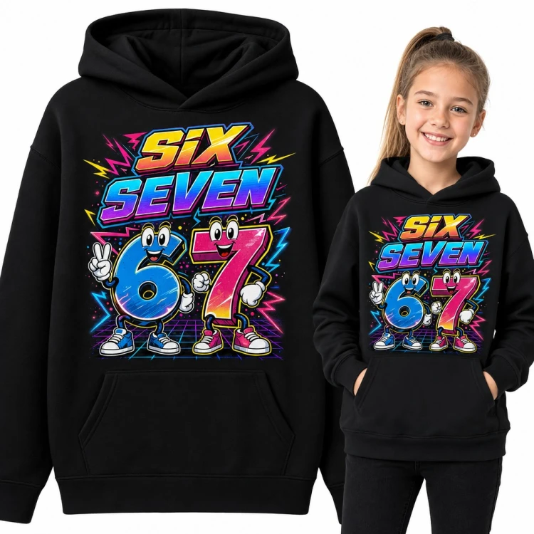 Bluza dziewczęca z kapturem „Six Seven” - wesołe cyfry 67 z memu