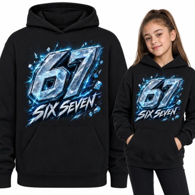 Bluza dziewczęca z kapturem - „67 Six Seven” lodowy mem z kryształami