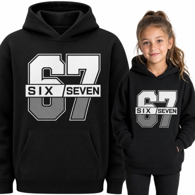 Bluza dziewczęca z kapturem „67 Six Seven” - modny mem w stylu college