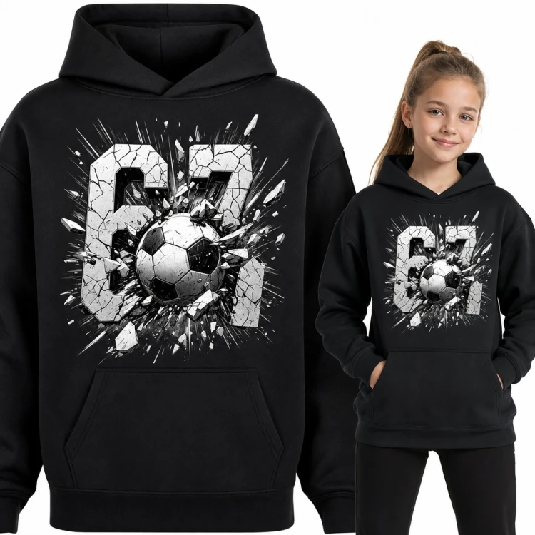 Bluza dziewczęca z kapturem - „67” rozbite przez piłkę nożną