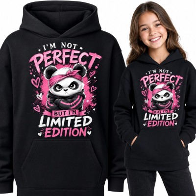 Bluza dziewczęca z kapturem - „I'm not perfect but I'm limited edition” zadziorna panda w bandanie