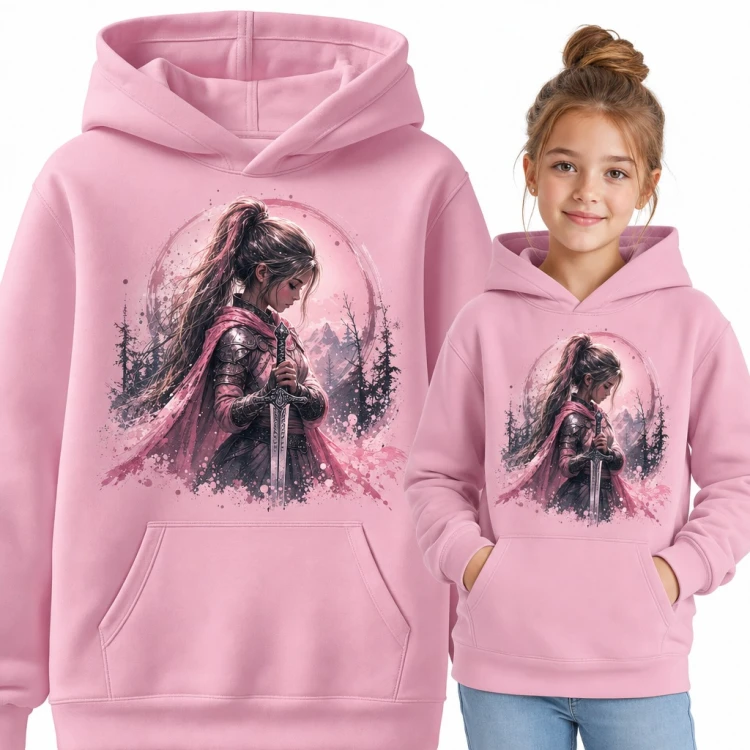 Bluza dziewczęca z kapturem - wojowniczka fantasy z mieczem w zbroi