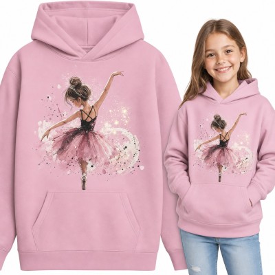 Bluza dziewczęca z kapturem - akwarelowa baletnica w tutu z iskrami dla małej tancerki