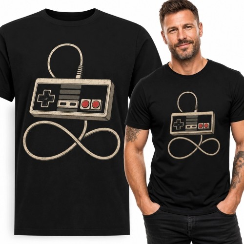 Koszulka męska gamingowa z kontrolerem retro - symbol nieskończoności