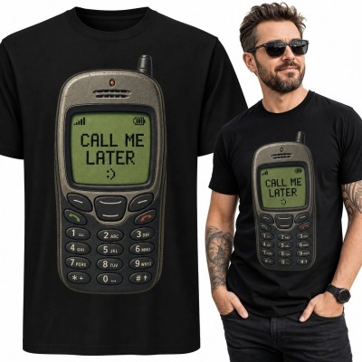 Koszulka męska z telefonem retro „Call me later :)” - oldschoolowy nadruk