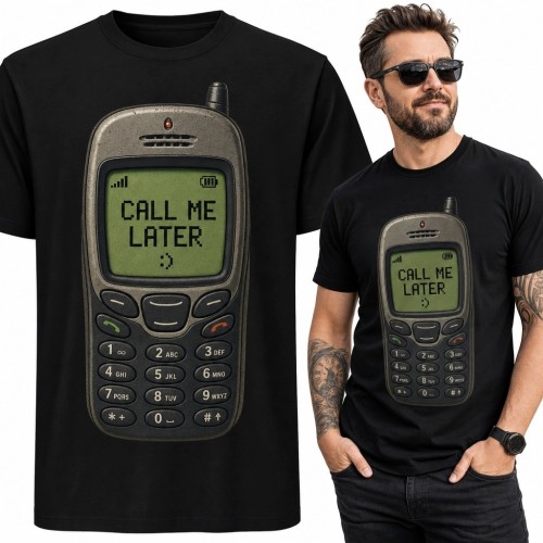 Koszulka męska z telefonem retro „Call me later :)” - oldschoolowy nadruk