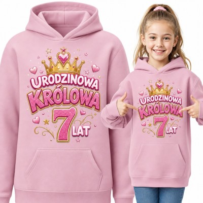 Bluza dziewczęca z kapturem na 7 urodziny - „Urodzinowa królowa 7 lat” ze złotą koroną