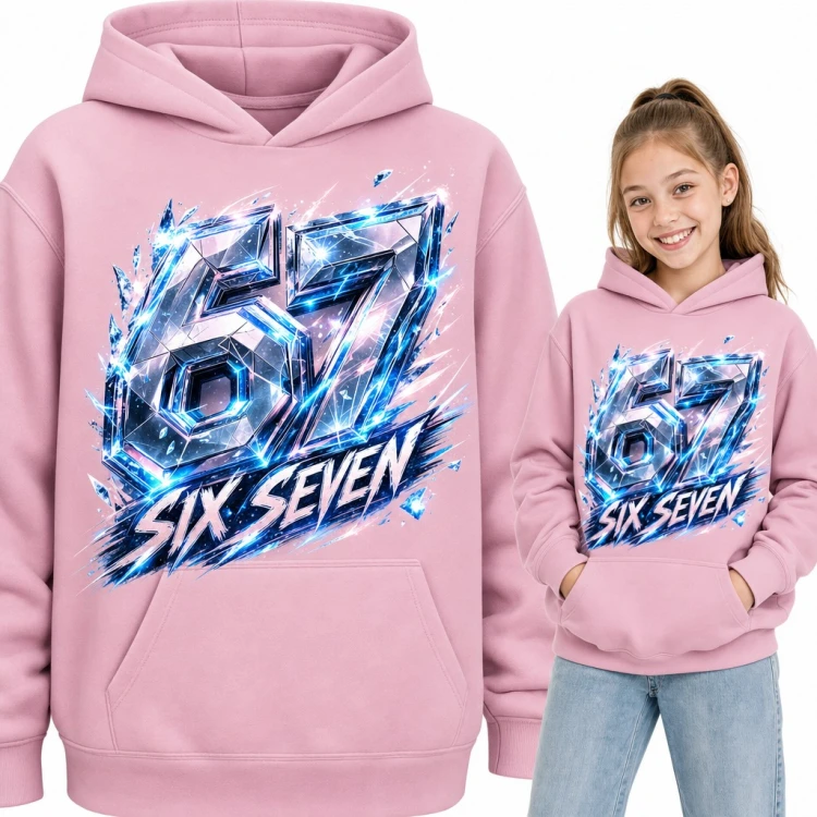 Bluza dziewczęca z kapturem - „67 Six Seven” mem z lodowymi kryształami