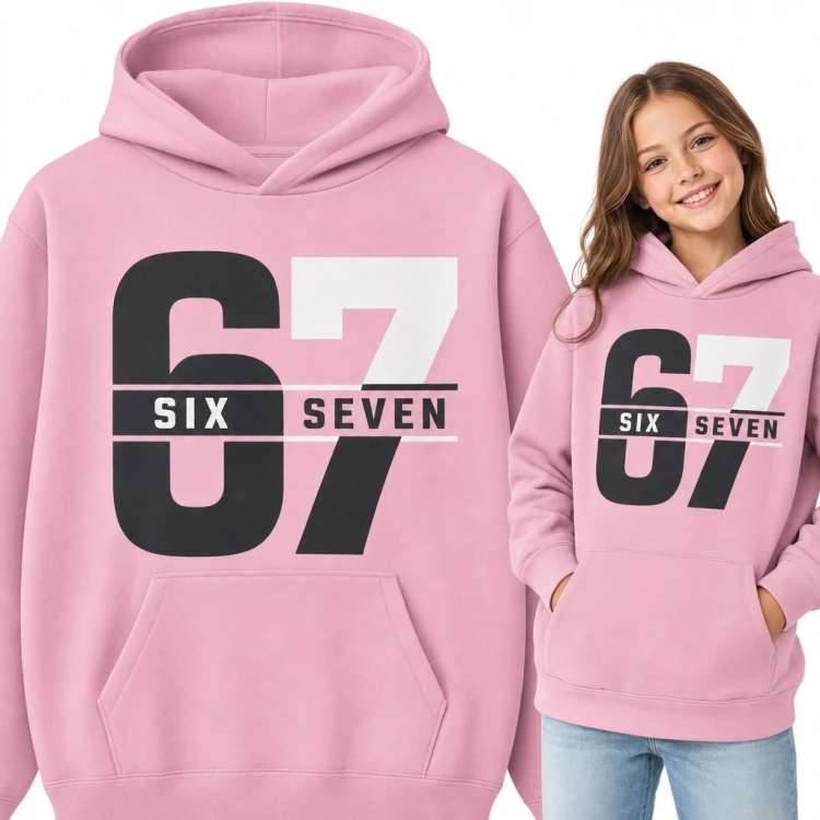Bluza dziewczęca z kapturem - mem „67 Six Seven” z dużymi cyframi