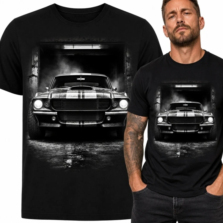 Koszulka męska z klasycznym samochodem typu muscle car - motyw garażowy