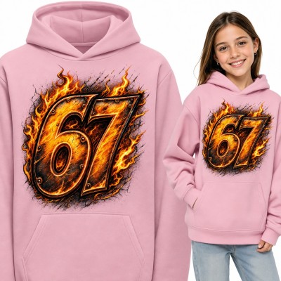 Bluza dziewczęca z kapturem - płonący mem „67” Six Seven