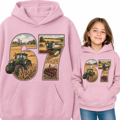 Bluza dziewczęca z kapturem „67” - mem Six Seven w wiejskim stylu