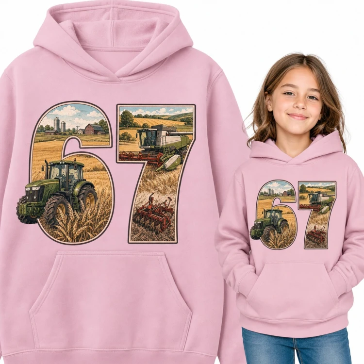 Bluza dziewczęca z kapturem „67” - mem Six Seven w wiejskim stylu