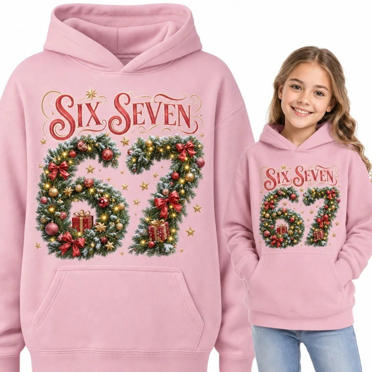 Bluza dziewczęca z kapturem - „Six Seven” 67 z choinkowych girland