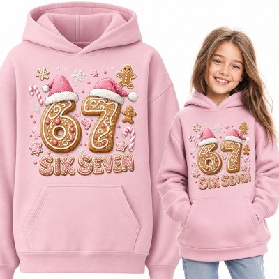Bluza dziewczęca z kapturem „67 Six Seven” - świąteczne pierniki w czapkach Mikołaja