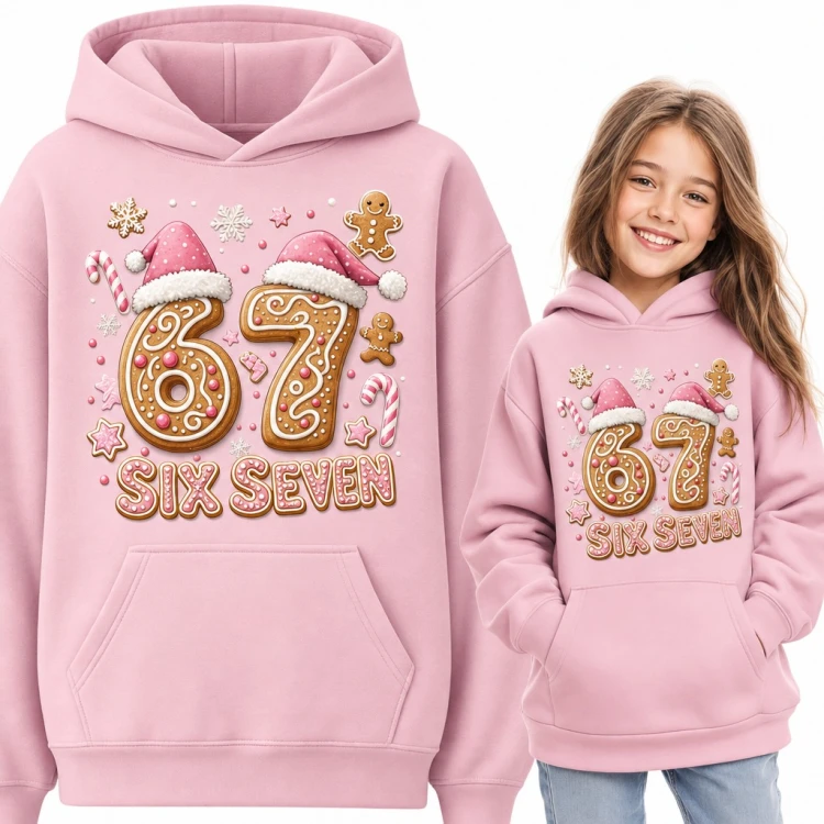 Bluza dziewczęca z kapturem „67 Six Seven” - świąteczne pierniki w czapkach Mikołaja