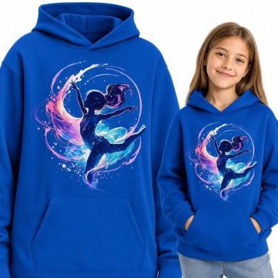 Bluza dziewczęca z kapturem - tancerka w skoku w akwarelowym stylu dla gimnastyczki