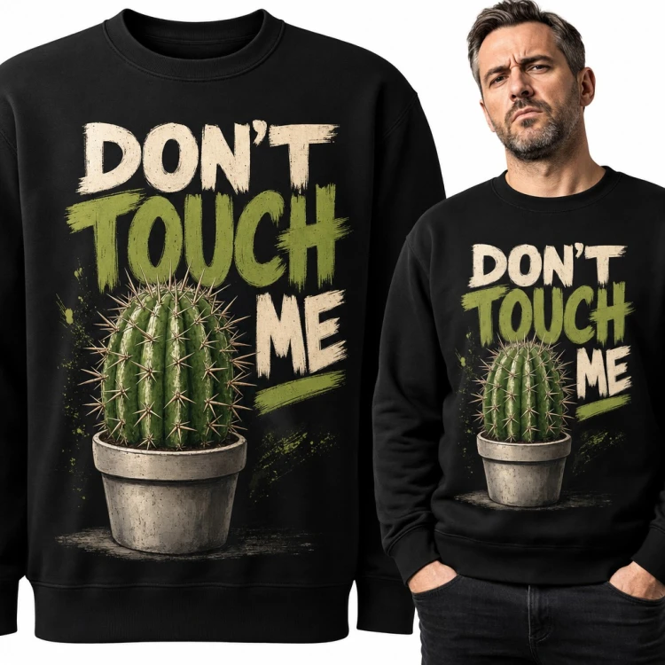 Bluza męska bez kaptura - kaktus w doniczce „Don't touch me”