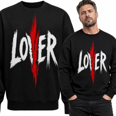 Bluza męska bez kaptura „Lover” - drapany rockowy napis z czerwoną rysą