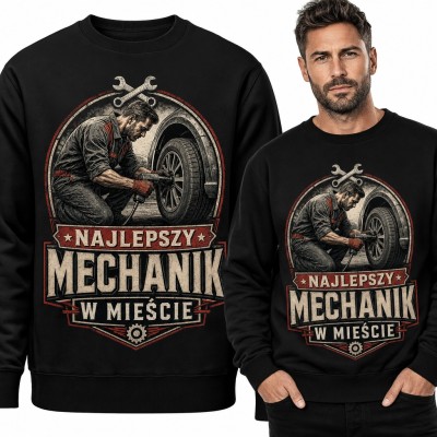 Bluza męska bez kaptura - „Najlepszy mechanik w mieście” z wymianą koła