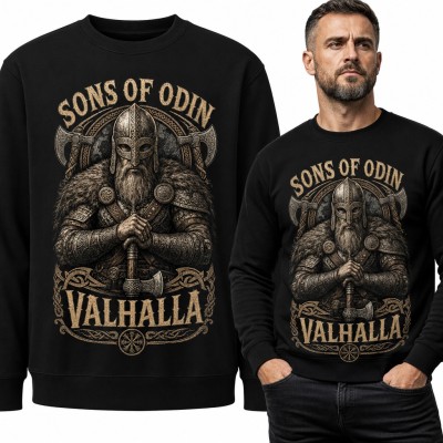 Bluza męska bez kaptura - wiking z toporem „Sons of Odin Valhalla”